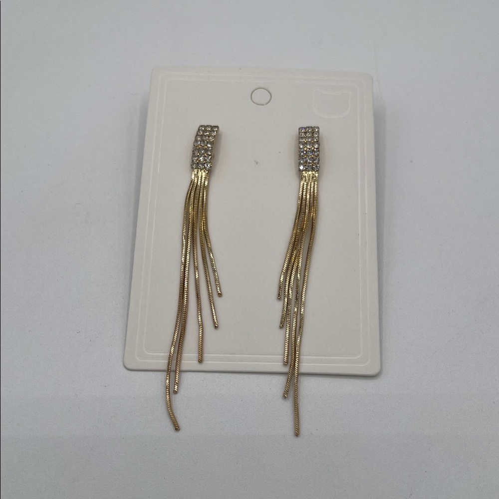3.30.26-2 Goldtone Rhinestone Tassel Drop Post Earrings